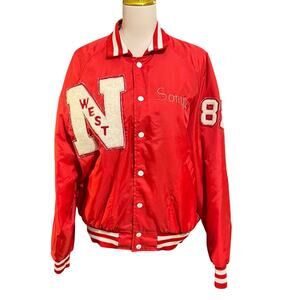 Vintage Red Satin Bomber Jacket Niles West Girl Swim Team Aristo Jac Size Large